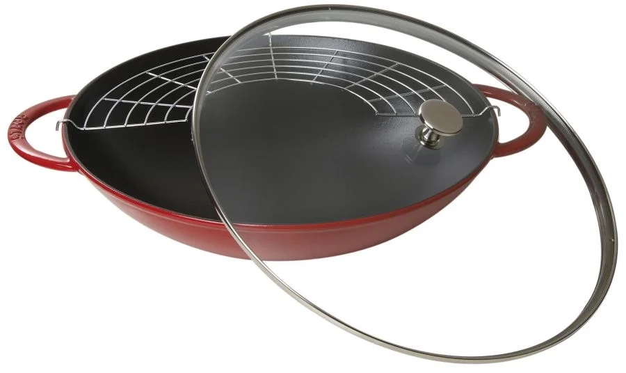 Staub – Wok ze szklaną pokrywą 37 cm wiśnia
